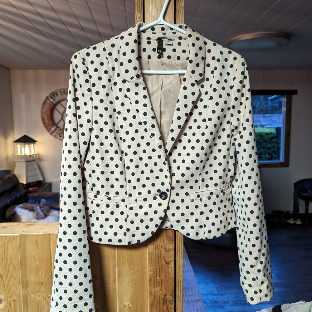 H&M | Cream Cropped Polkadot Blazer
